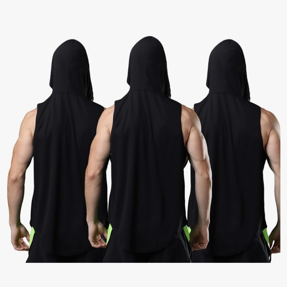 Mens Gym Workout Hooded Tank Shirt